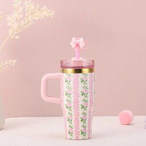 {NEW} 14oz Floral Pattern Stainless Steel Water Bottle Pink/Green